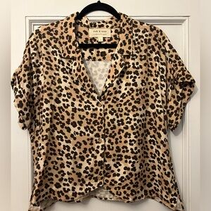 Cloth & Stone Anthropologie Leopard Print Button Down Top Shirt Blouse L